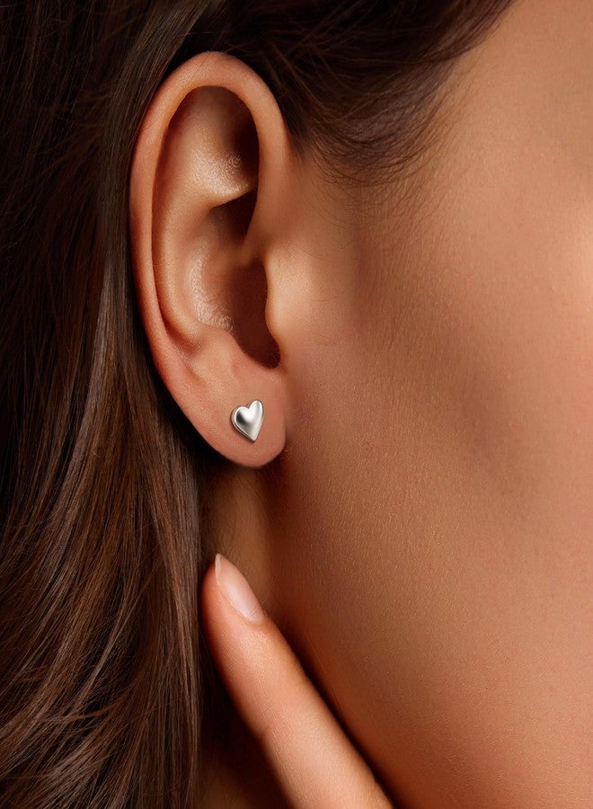 Zeffy Sterling Silver Heart Earrings for Women Hypoallergenic Minimalist Tiny Small Love Heart Stud Earrings 925 Sterling Silver Stud Earrings for Sensitive Christmas Valentines Day Jewelry Gifts - Image 2
